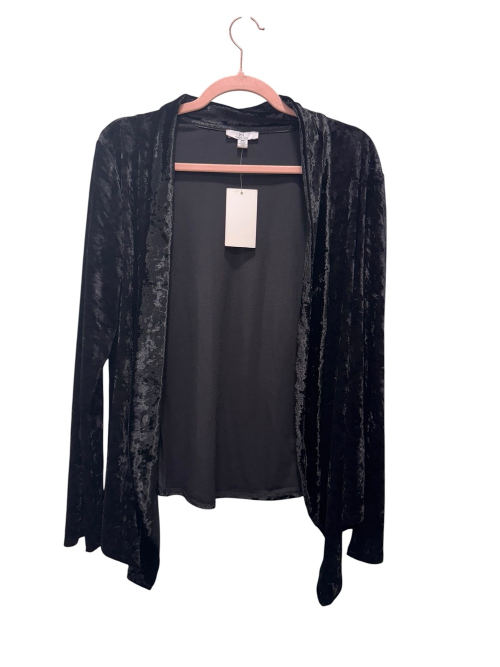 Halston Velvet Open-Front Cardigan in Black. Size Medium. NWT - Picture 2 of 7